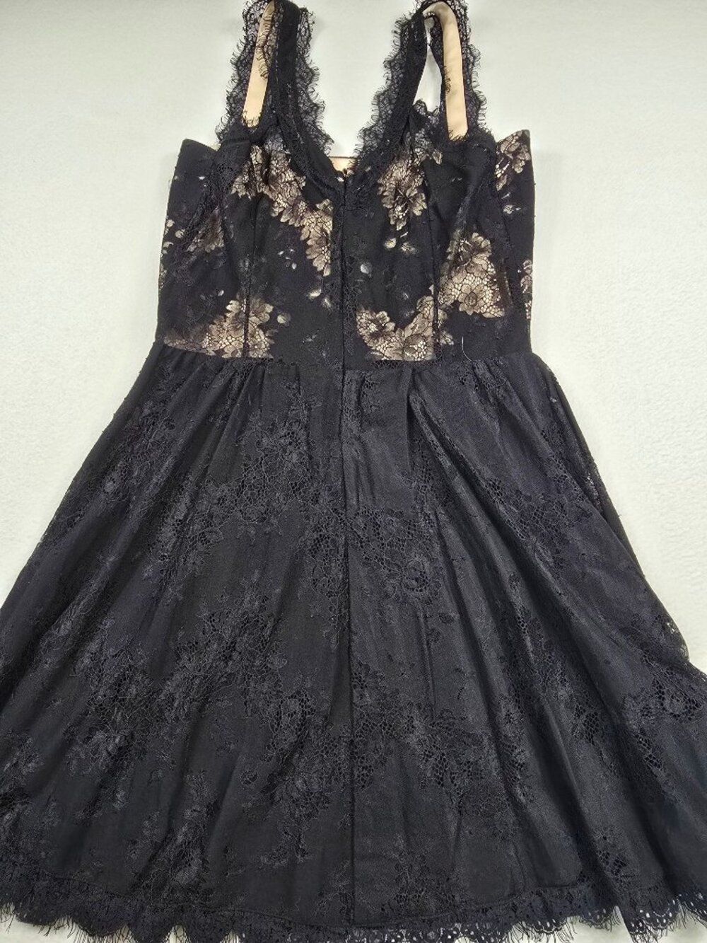 Heartloom Large Black Lace Floral Sleeveless Dress With Nude Lining